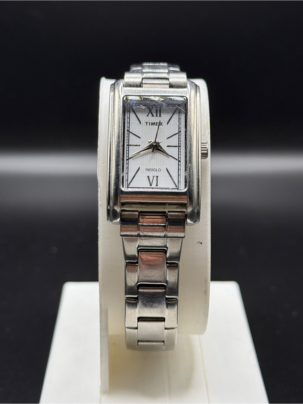 Timex Indiglo Women’s Rectangular Watch Stainless Steel Bracelet Roman Numeral
